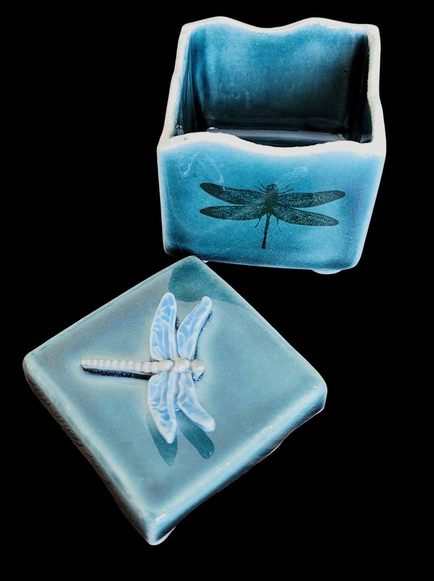 Interior of small stoneware treasure box perfect for rings and keepsakes