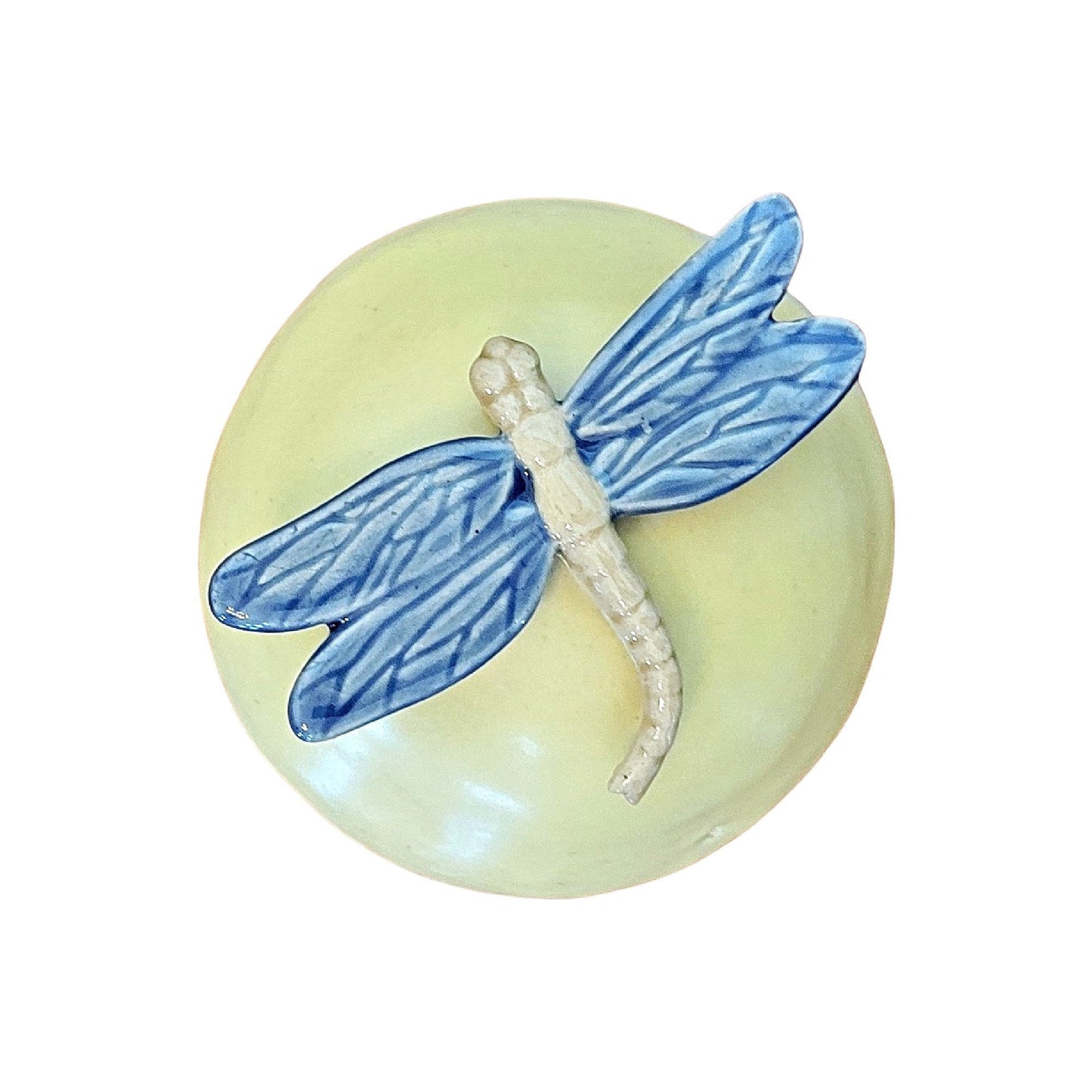 Dragonfly meditation rattle displaying the complete design with wing and body details, handcrafted from premium stoneware clay