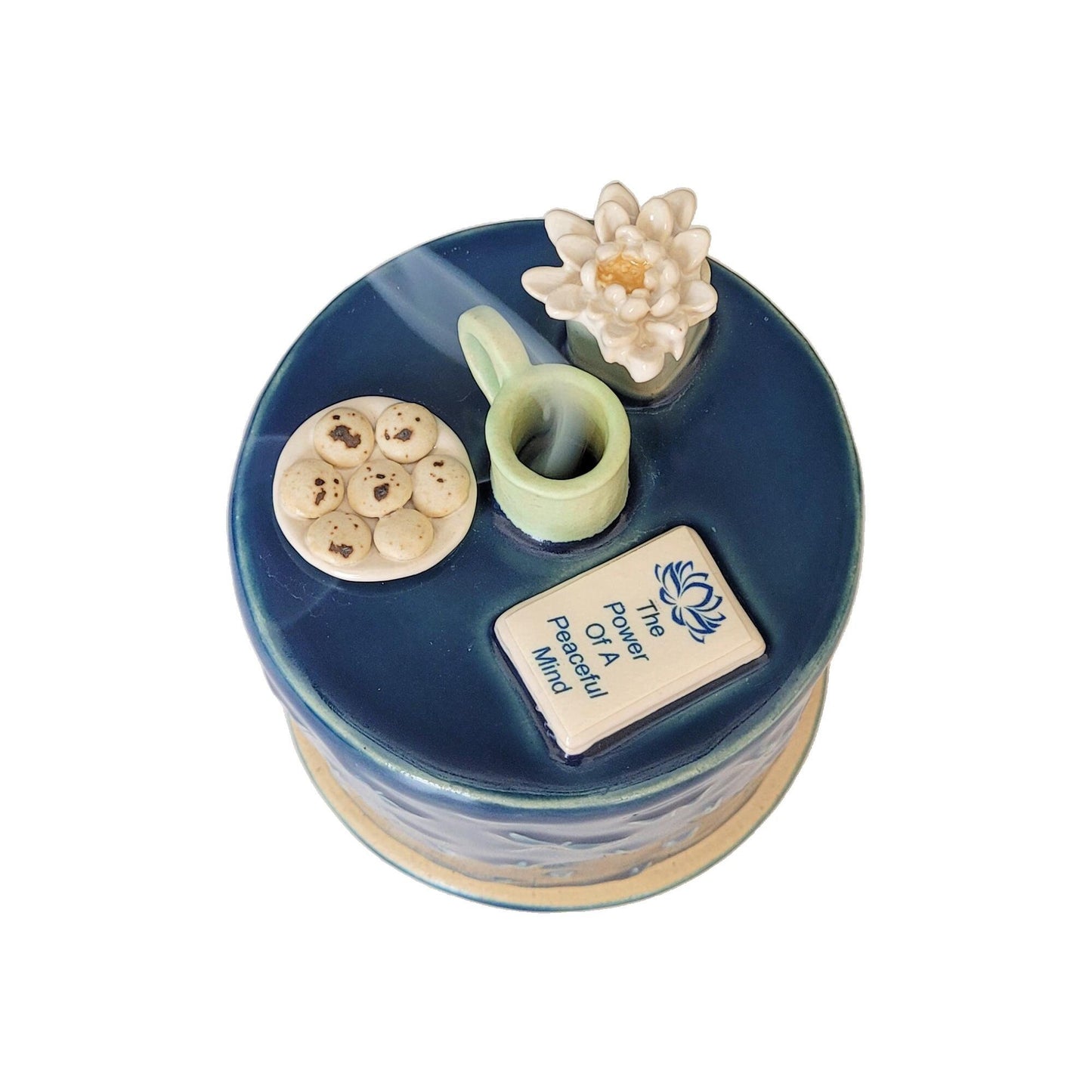 Handmade Incense Burner With Dragonfly Motif and Lotus Flower
