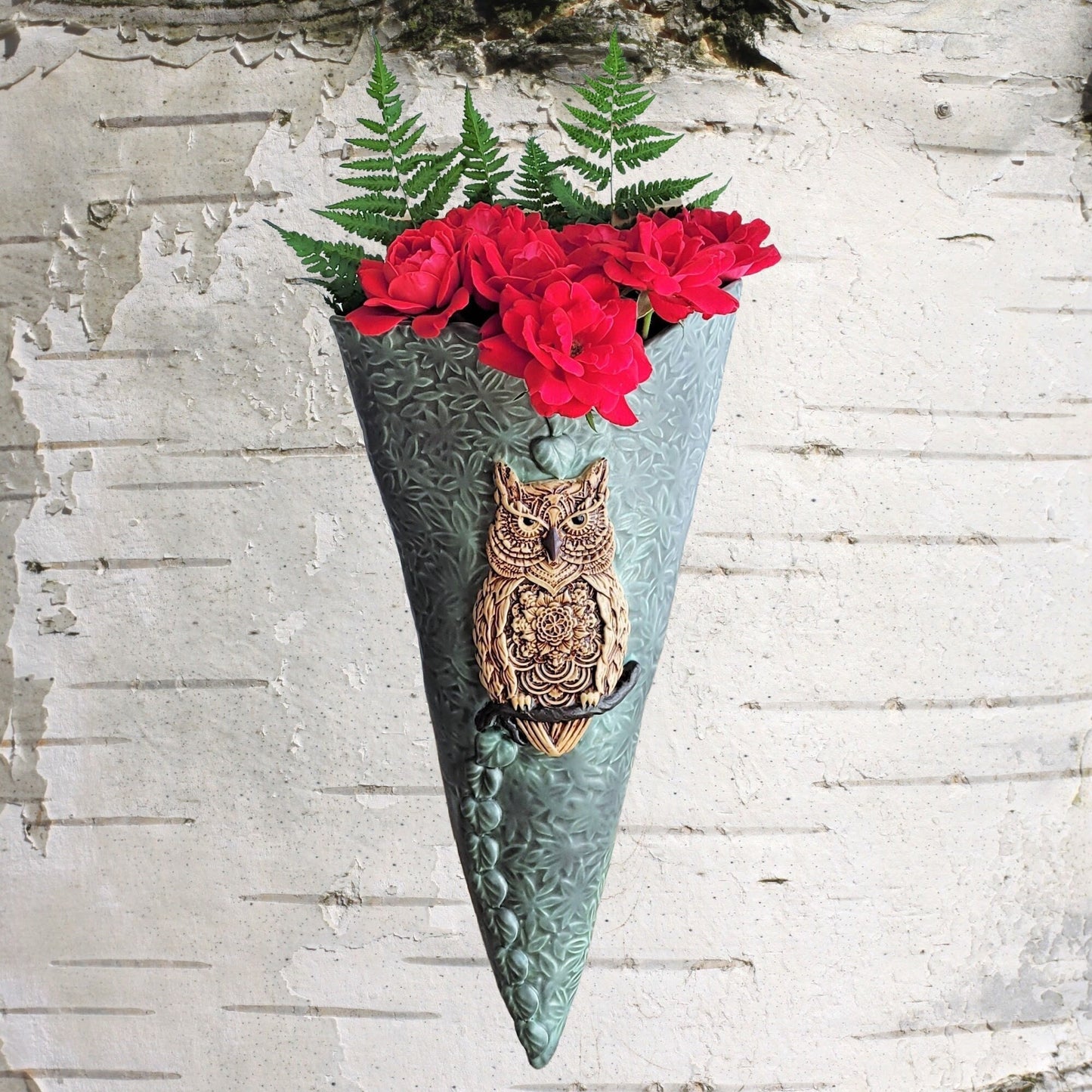 Charming Owl Wall Pocket Vase - Handcrafted stoneware ceramic with hand-glazed finish