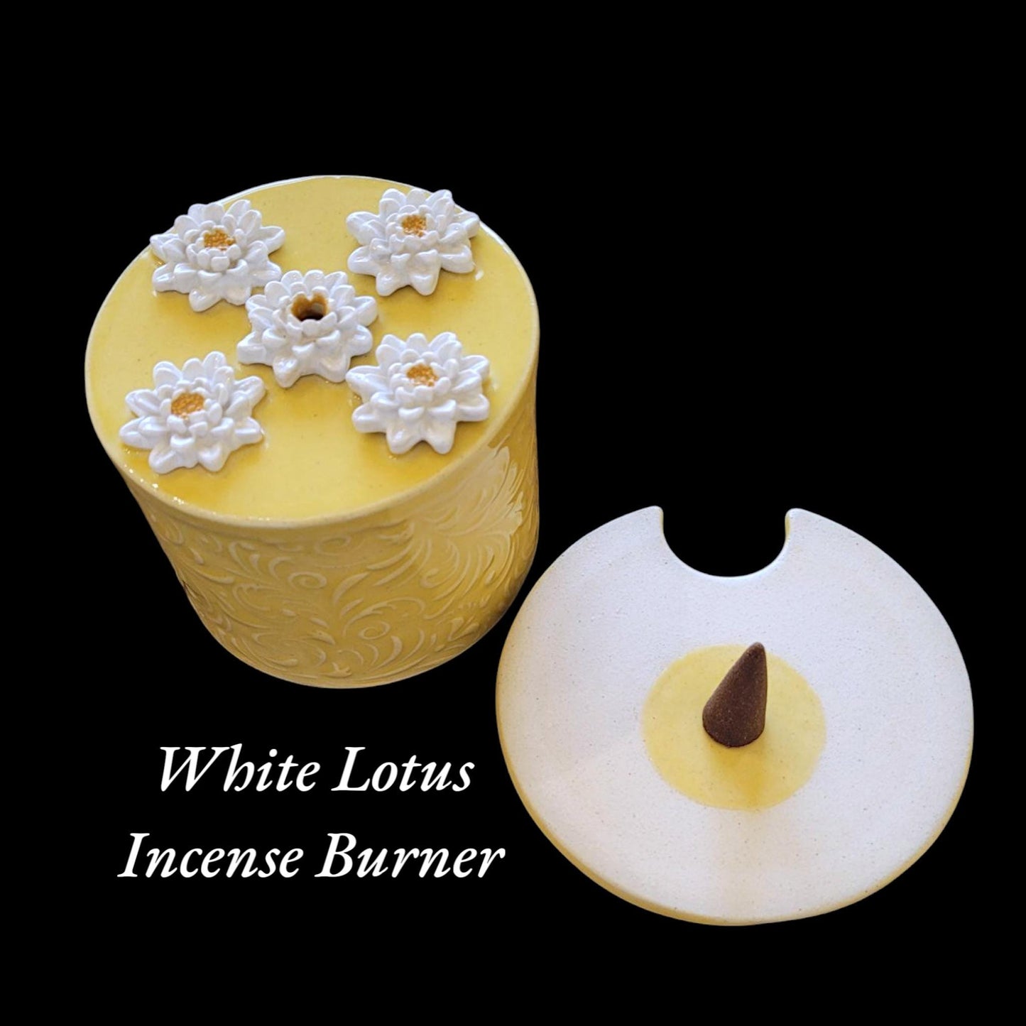 White lotus incense burner in meditation setting - handcrafted zen home decor accessory