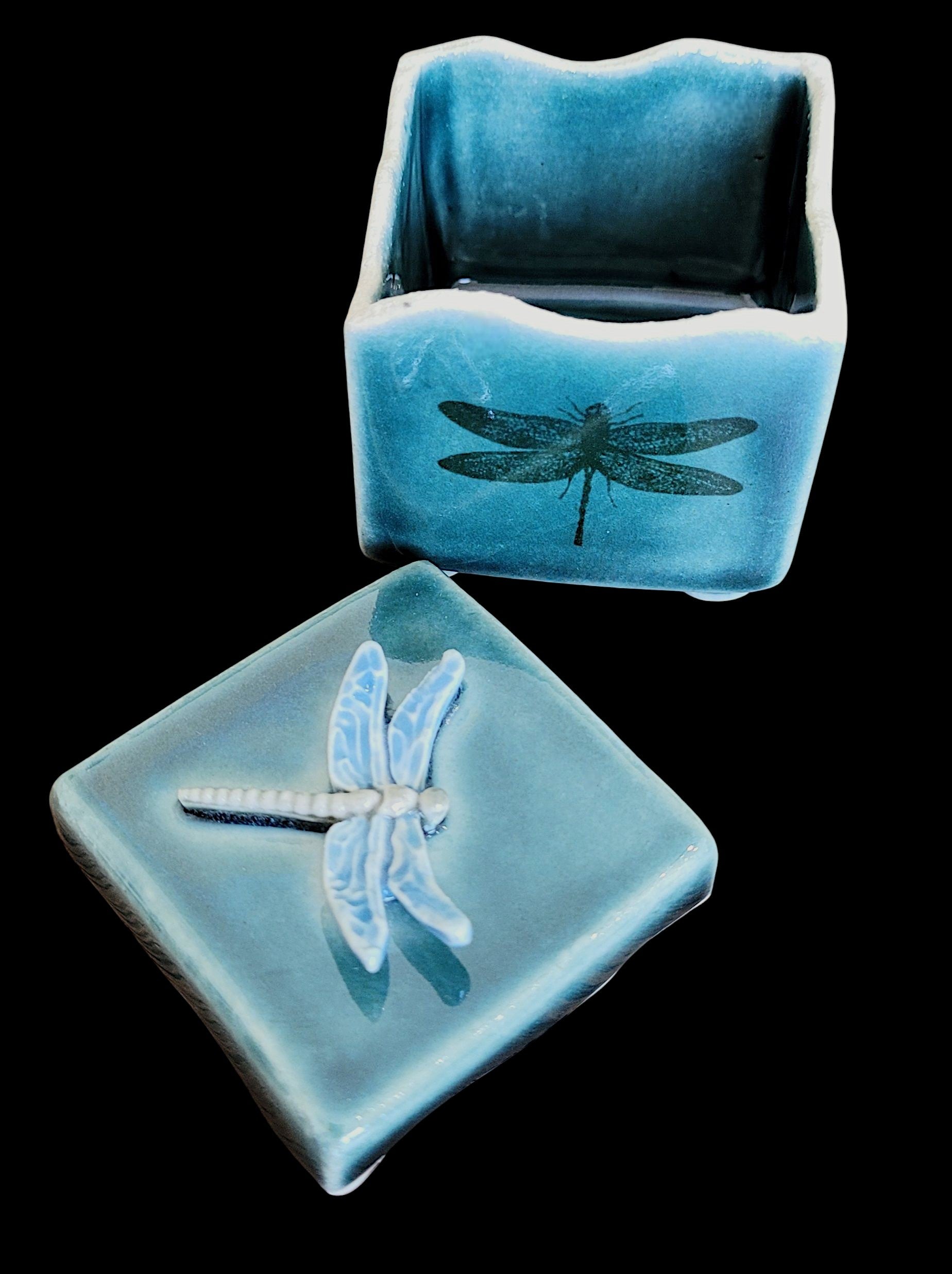Interior of small stoneware treasure box perfect for rings and keepsakes